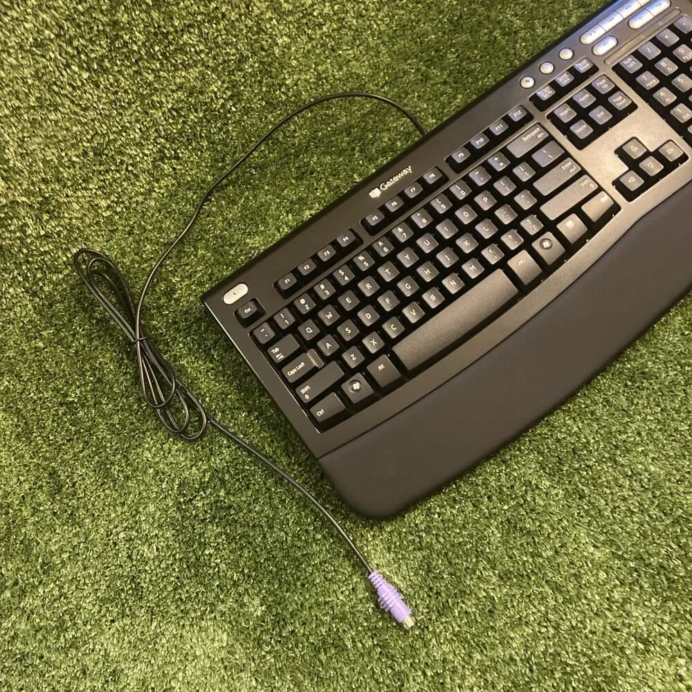Vintage GATEWAY Wired Keyboard KB-0532 Ergonomic Black Microsoft PS/2
